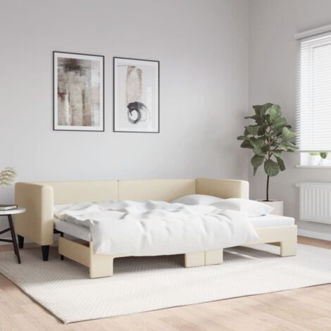 Tagesbett Ausziehbar Creme 80x200 cm Stoff vidaXL