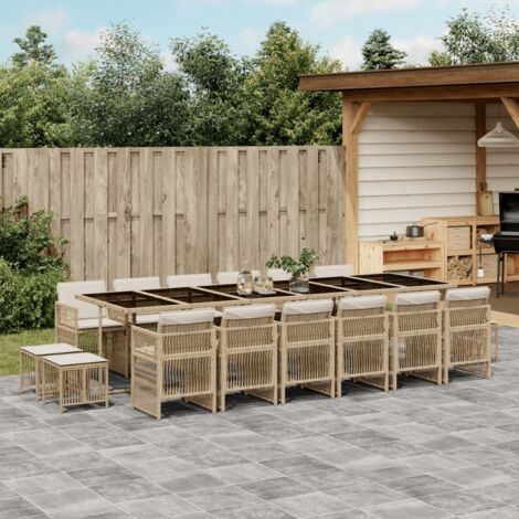 17-tlg. Garten-Essgruppe mit Kissen Beige Poly Rattan vidaXL