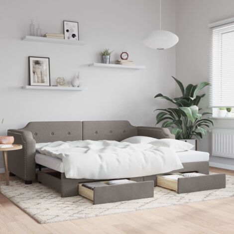 Tagesbett Ausziehbar mit Schubladen Taupe 80x200 cm Stoff vidaXL