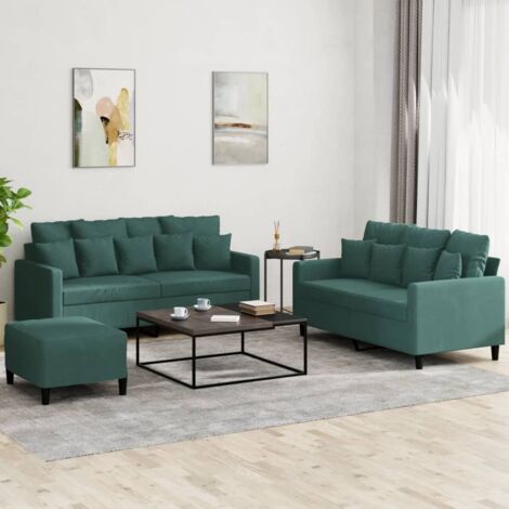 vidaXL 3-tlg. Sofagarnitur mit Kissen Dunkelgrün Samt