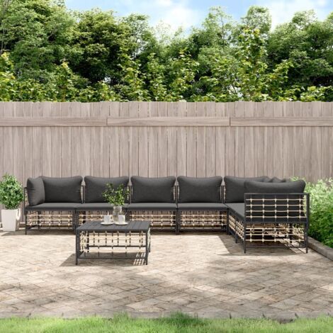 8-teiliges Gartenmöbel-Set mit Kissen Anthrazit aus Geflecht