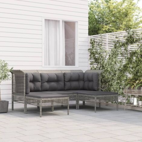 vidaXL Gartenset 5 Teilig mit Kissen Grau Geflochtene Rattan