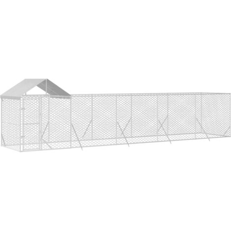 vidaXL Outdoor-Hundezwinger mit Dach Silbern 10x2x2,5 m Stahl Verzinkt