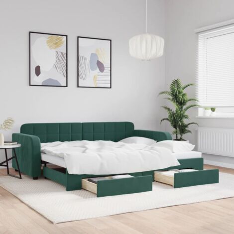 Tagesbett Ausziehbar mit Schubladen Dunkelgrün 90x200 cm Samt vidaXL