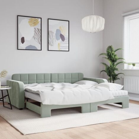 Tagesbett Ausziehbar mit Matratzen Hellgrau 90x190 cm Samt vidaXL