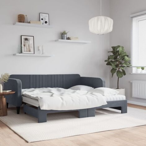 Tagesbett Ausziehbar mit Matratzen Dunkelgrau 90x190 cm Samt vidaXL