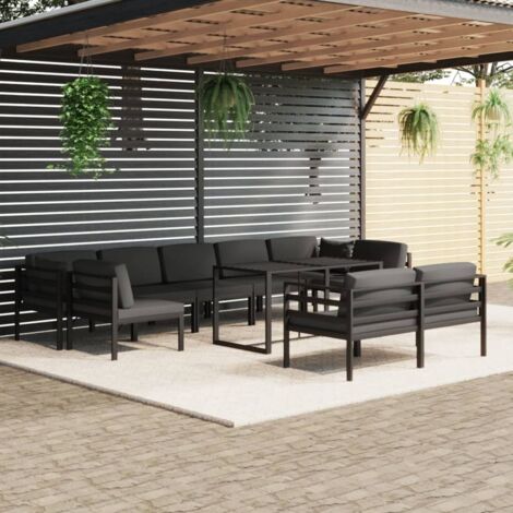 10-tlg. Garten-Lounge-Set mit Kissen Aluminium Anthrazit vidaXL