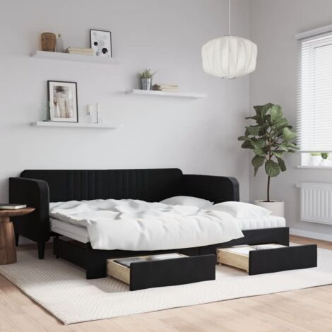 Tagesbett Ausziehbar mit Schubladen Schwarz 90x190 cm Samt vidaXL