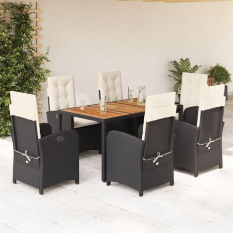 7-tlg. Garten-Essgruppe mit Kissen Schwarz Poly Rattan vidaXL