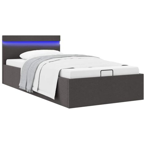 Bett mit Bettkasten Hydraulisch LED Dunkelgrau Stoff 90x200 cm vidaXL999233