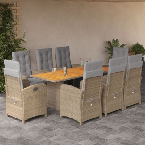 vidaXL Gartenmöbelset mit Kissen 9 Teile Beige Poly Rattan