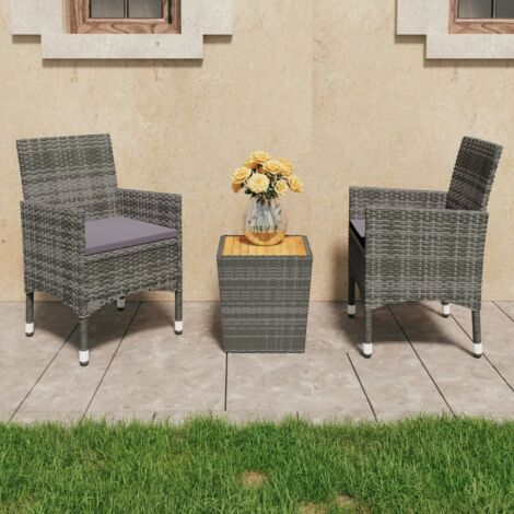 3-tlg. Bistro-Set Poly Rattan und Akazienholz Grau vidaXL (1/5)