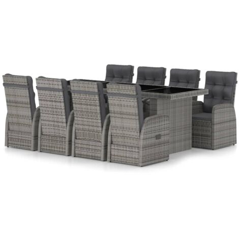9-tlg. Garten-Essgruppe mit Kissen Poly Rattan Grau vidaXL