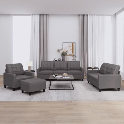 vidaXL 4-tlg. Sofagarnitur mit Kissen Grau Kunstleder