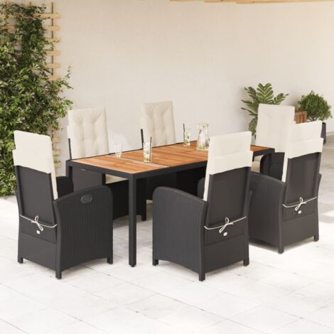 7-tlg. Garten-Essgruppe mit Kissen Schwarz Poly Rattan vidaXL