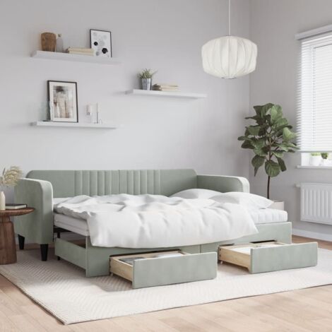 Tagesbett Ausziehbar mit Schubladen Hellgrau 80x200 cm Samt vidaXL