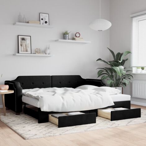 Tagesbett Ausziehbar mit Schubladen Schwarz 100x200 cm Stoff vidaXL