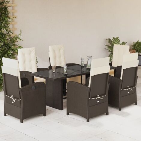 vidaXL Gartenmöbel-Set mit Kissen 7 Teile Braun Rattan