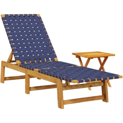 Sonnenliege mit Tisch Dunkelblau Massivholz Akazie und Stoff vidaXL