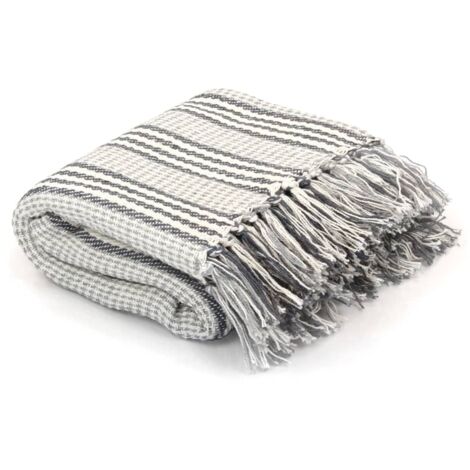 vidaXL Throw Cotton Stripes 160x210 cm Grey and White
