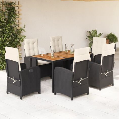 7-tlg. Garten-Essgruppe mit Kissen Schwarz Poly Rattan vidaXL