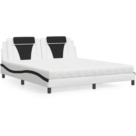 vidaXL Bett mit Matratze Weiß und Schwarz 180x200 cm Kunstleder