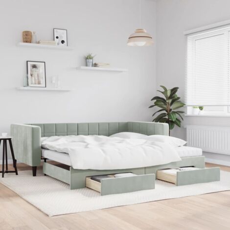 Tagesbett Ausziehbar mit Schubladen Hellgrau 100x200 cm Samt vidaXL