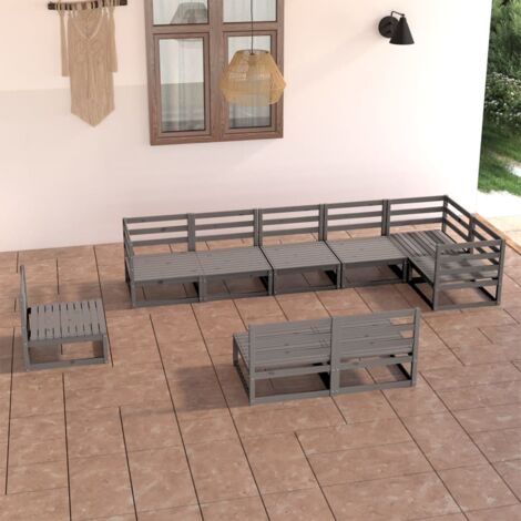 9-tlg. Garten-Lounge-Set Grau Kiefer Massivholz vidaXL
