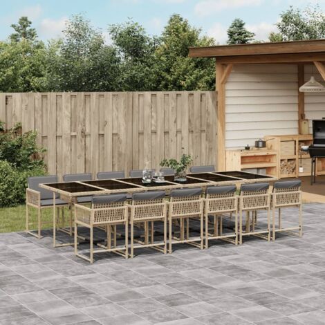 13-tlg. Garten-Essgruppe mit Kissen Beigemischung Poly Rattan vidaXL