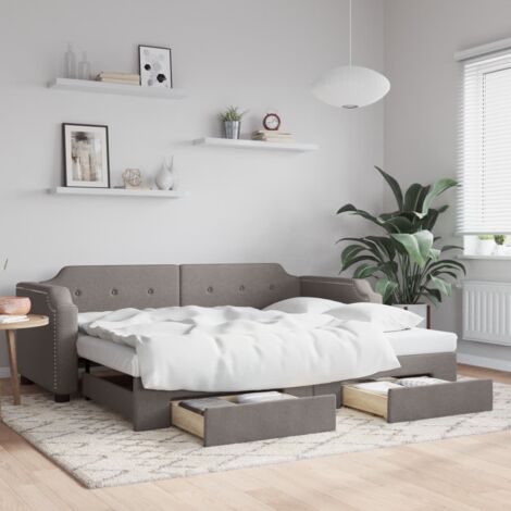 Tagesbett Ausziehbar mit Schubladen Taupe 100x200 cm Stoff vidaXL