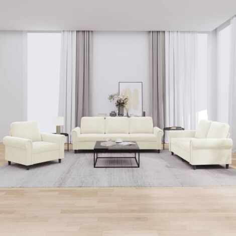 3-tlg. Sofagarnitur mit Kissen Creme Samt vidaXL