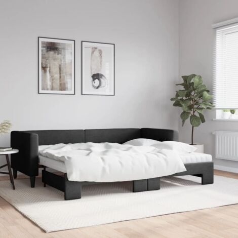 Tagesbett Ausziehbar mit Matratzen Schwarz 80x200 cm Stoff vidaXL