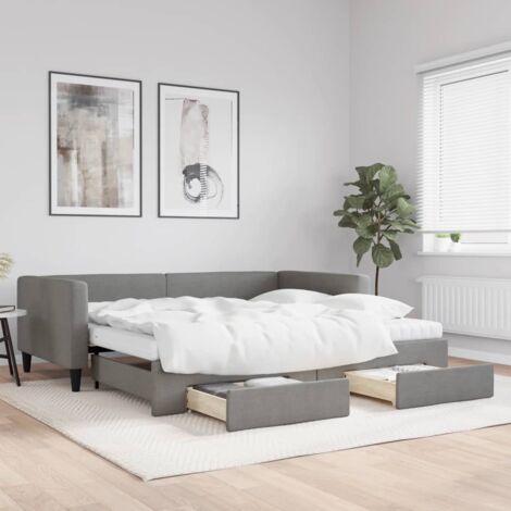 Tagesbett Ausziehbar mit Schubladen Dunkelgrau 100x200 cm Stoff vidaXL