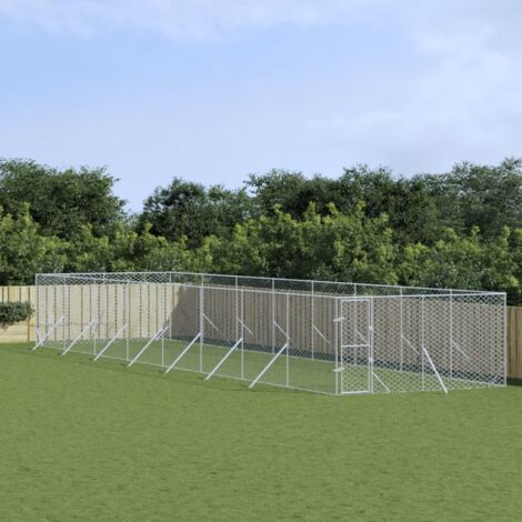vidaXL Outdoor-Hundezwinger Silbern 4x16x2 m Verzinkter Stahl