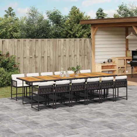 vidaXL Gartenmöbelset 13-teilig mit Kissen Schwarz Geflecht