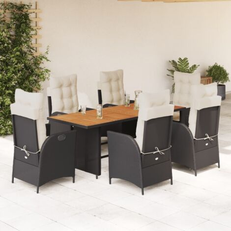 7-tlg. Garten-Essgruppe mit Kissen Schwarz Poly Rattan vidaXL