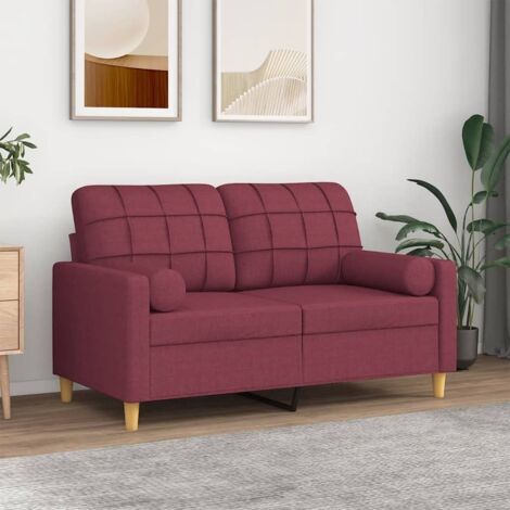 2-Sitzer-Sofa mit Zierkissen Weinrot 120 cm Stoff vidaXL