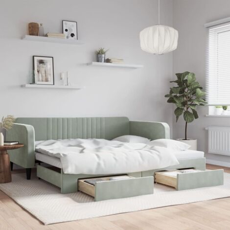 Tagesbett Ausziehbar mit Schubladen Hellgrau 100x200 cm Samt vidaXL