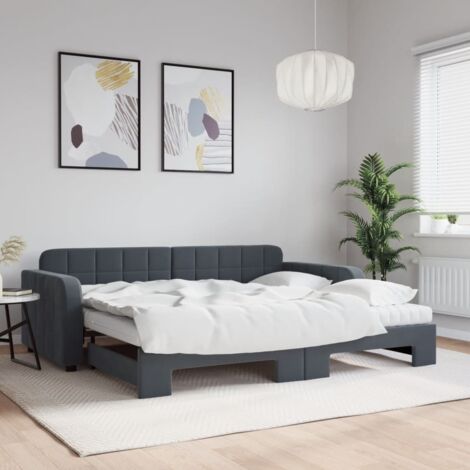 Tagesbett Ausziehbar mit Matratzen Dunkelgrau 90x200 cm Samt vidaXL