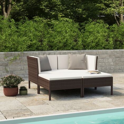 4-tlg. Garten-Lounge-Set mit Auflagen Poly Rattan Braun vidaXL