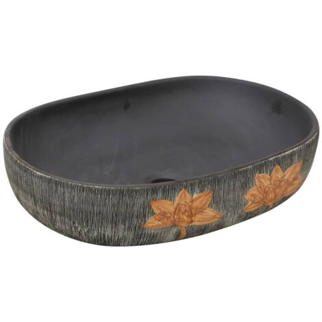 Aufsatzwaschbecken Grau und Schwarz Oval 59x40x14 cm Keramik vidaXL (1/5)
