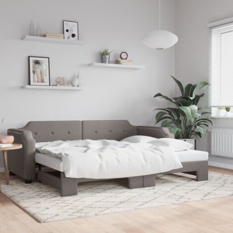 Tagesbett mit ausziehbarem Gästebett taupe 100x200 cm Stoff