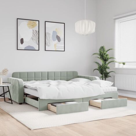 Tagesbett Ausziehbar mit Schubladen Hellgrau 90x190 cm Samt vidaXL