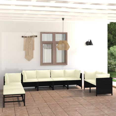 vidaXL Gartenlounge 10 Teile mit Kissen Rattan Schwarz