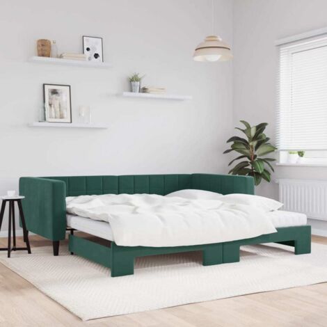 Tagesbett Ausziehbar mit Matratzen Dunkelgrün 100x200 cm Samt vidaXL