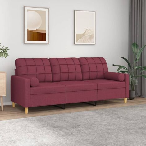 3-Sitzer-Sofa mit Zierkissen Weinrot 180 cm Stoff vidaXL