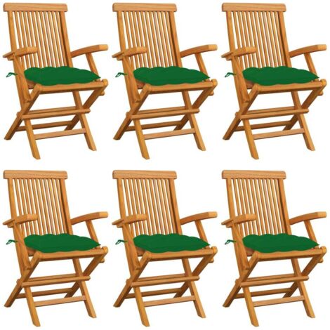 Gartenstühle mit Grünen Kissen 6 Stk. Massivholz Teak vidaXL (1/5)