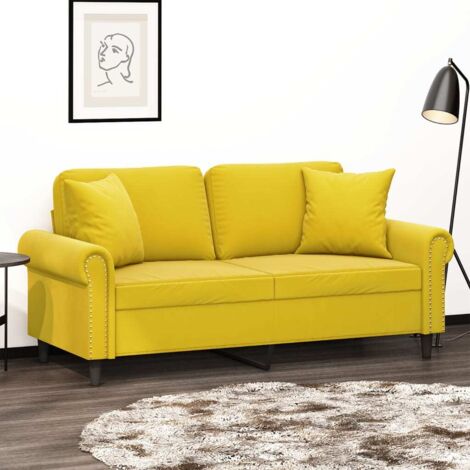 2-Sitzer-Sofa mit Zierkissen Gelb 140 cm Samt vidaXL
