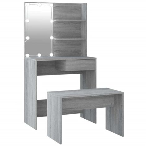 vidaXL Schminktisch-Set mit LED Grau Sonoma Holzwerkstoff