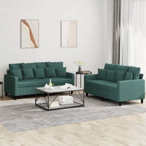 2-teiliges Sofa-Set mit Kissen Dunkelgrün Samt